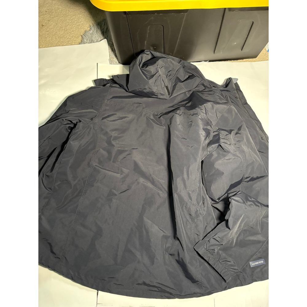 Lands' End Mens XL Black Hooded Rain Jacket Waterproof Windbreaker Coat - Picture 5 of 5